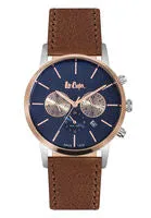 Lee Cooper Men's Watch Analog, Blue Dial Brown Leather Strap, LC06341.592