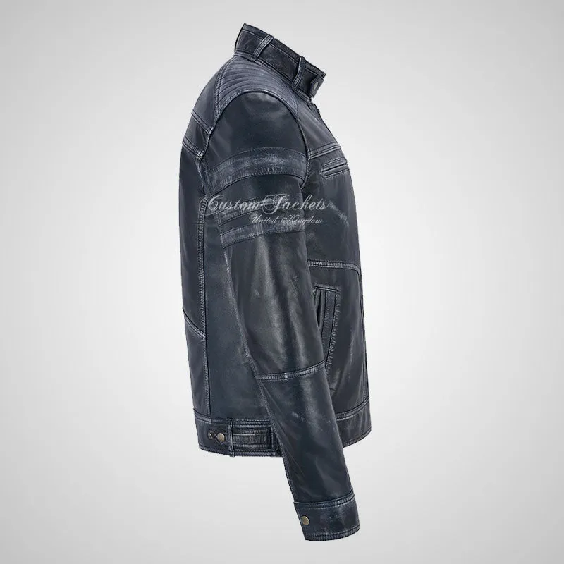 LENNOX Mens Vintage Leather Biker Jacket Soft Waxed Leather Jacket