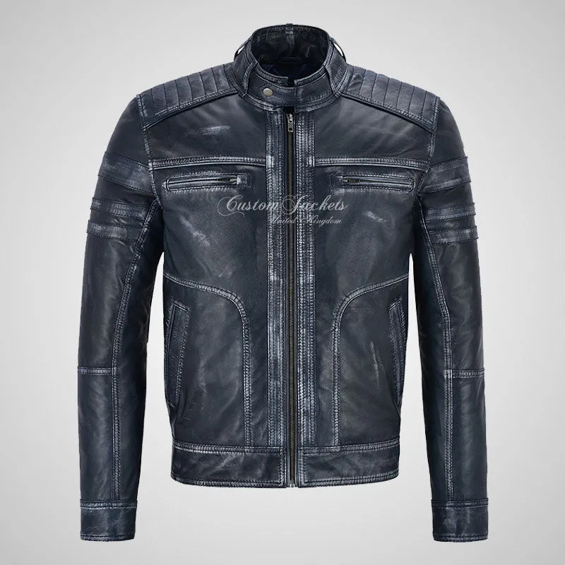 LENNOX Mens Vintage Leather Biker Jacket Soft Waxed Leather Jacket