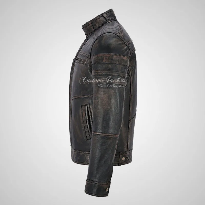 LENNOX Mens Vintage Leather Biker Jacket Soft Waxed Leather Jacket