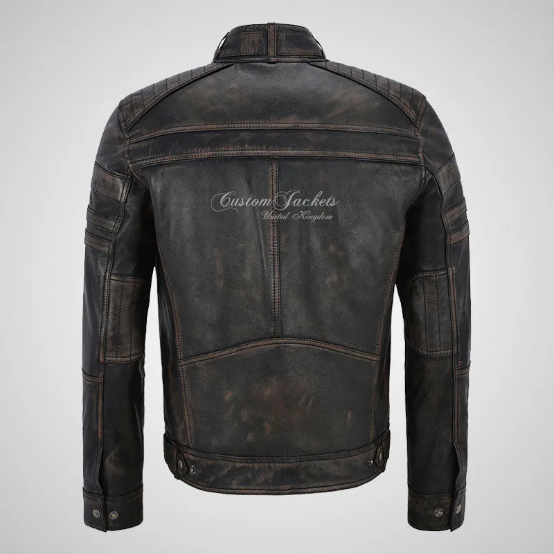LENNOX Mens Vintage Leather Biker Jacket Soft Waxed Leather Jacket