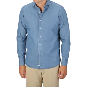 Light Blue Cotton Denim Single Cuff Shirt