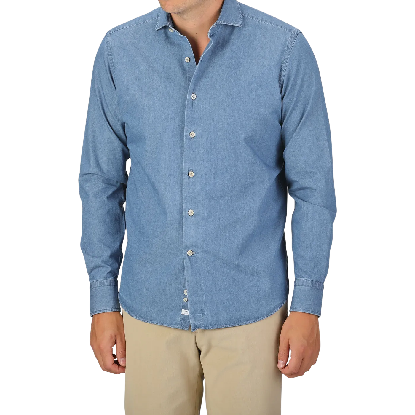 Light Blue Cotton Denim Single Cuff Shirt