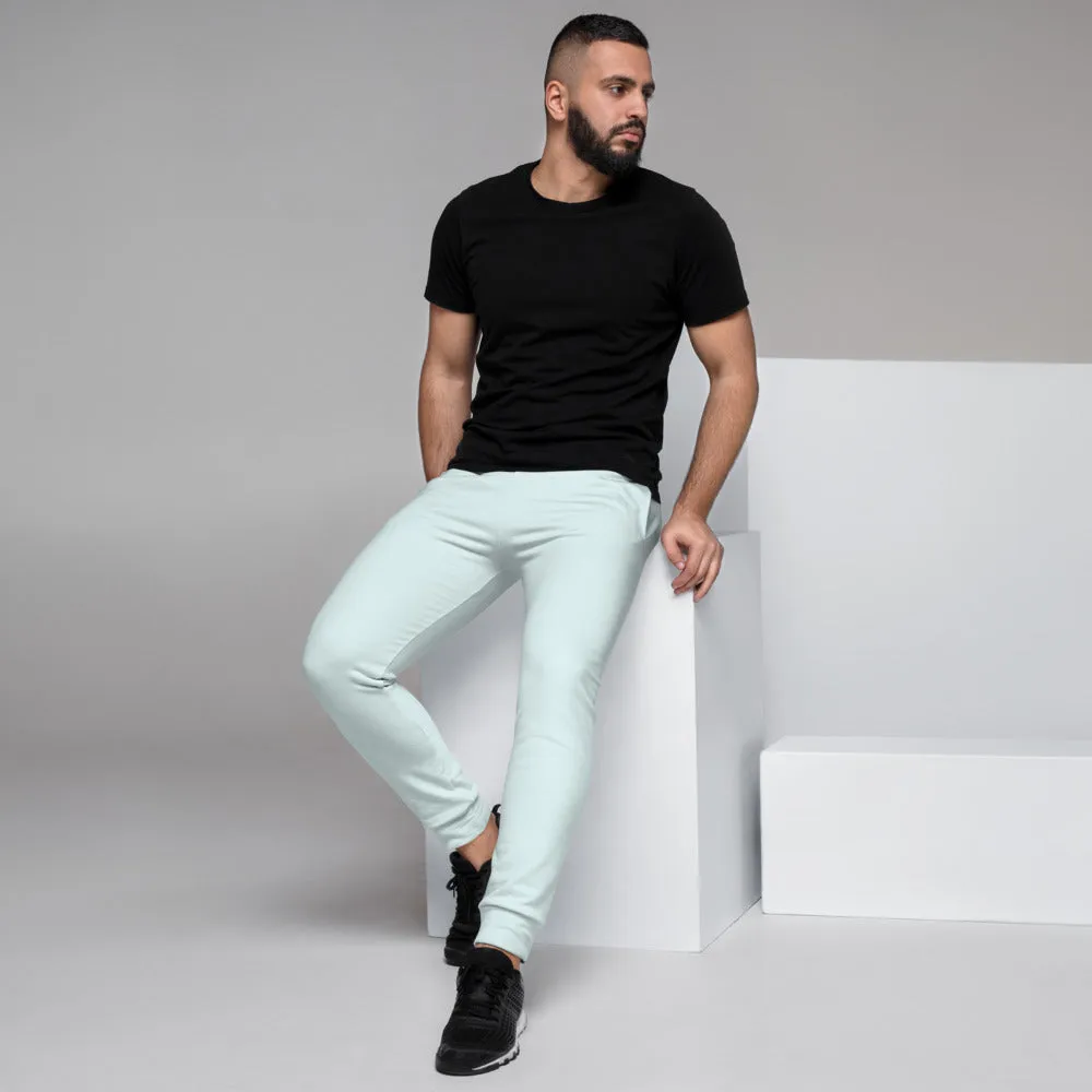 Light Blue Designer Men's Joggers, Best Pale Blue Solid Color Sweatpants-Made in EU/MX