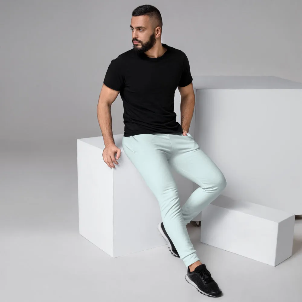 Light Blue Designer Men's Joggers, Best Pale Blue Solid Color Sweatpants-Made in EU/MX