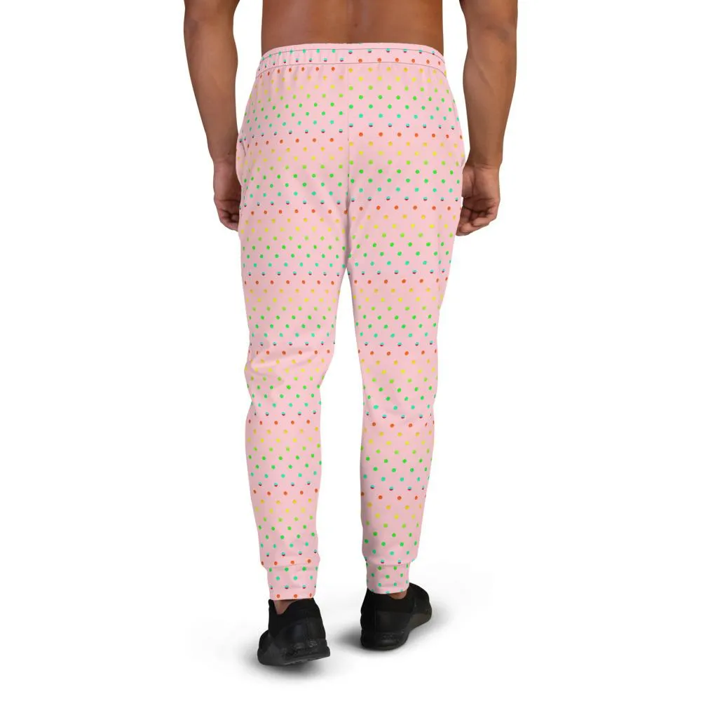 Light Pink Dots Men's Joggers, Polka Dots Rainbow Premium Sweatpants - Made in USA/MX/ EU