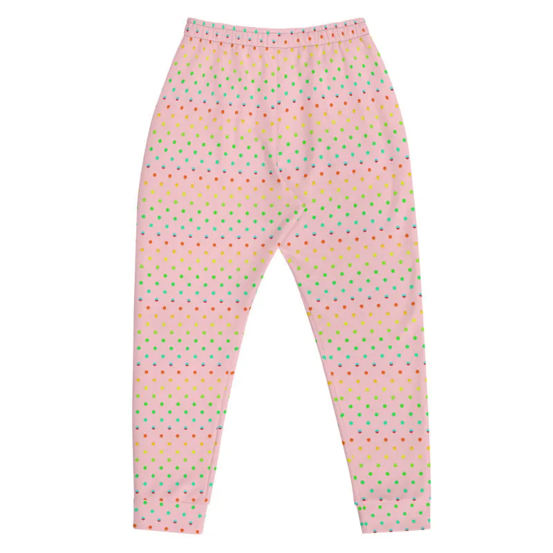 Light Pink Dots Men's Joggers, Polka Dots Rainbow Premium Sweatpants - Made in USA/MX/ EU