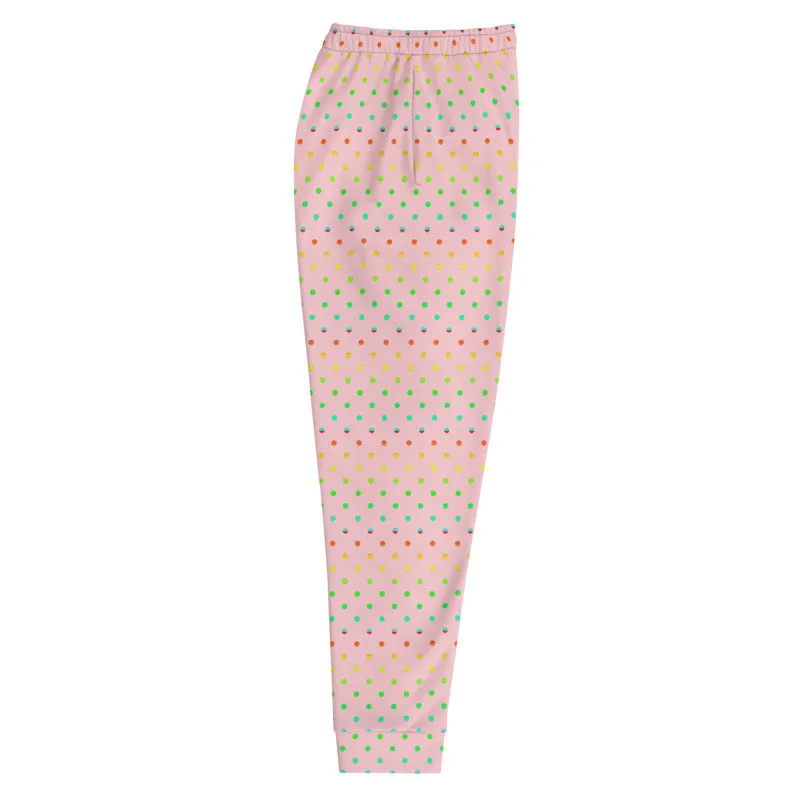 Light Pink Dots Men's Joggers, Polka Dots Rainbow Premium Sweatpants - Made in USA/MX/ EU