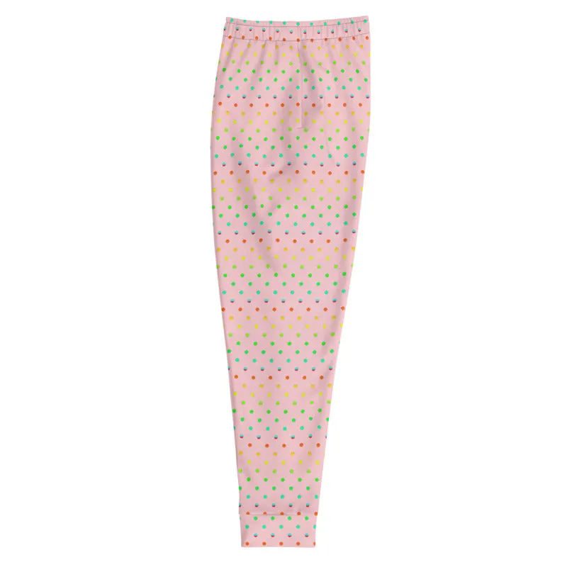 Light Pink Dots Men's Joggers, Polka Dots Rainbow Premium Sweatpants - Made in USA/MX/ EU