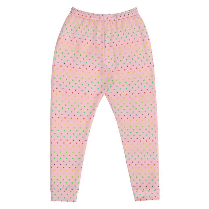 Light Pink Dots Men's Joggers, Polka Dots Rainbow Premium Sweatpants - Made in USA/MX/ EU
