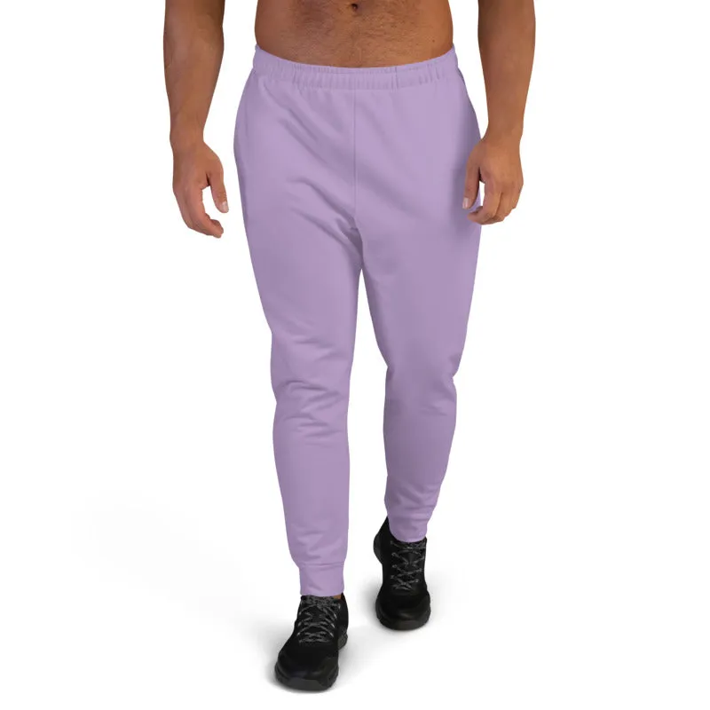 Light Purple Men's Joggers, Designer Solid Pastel Purple Color Sweatpants-Made in EU/MX