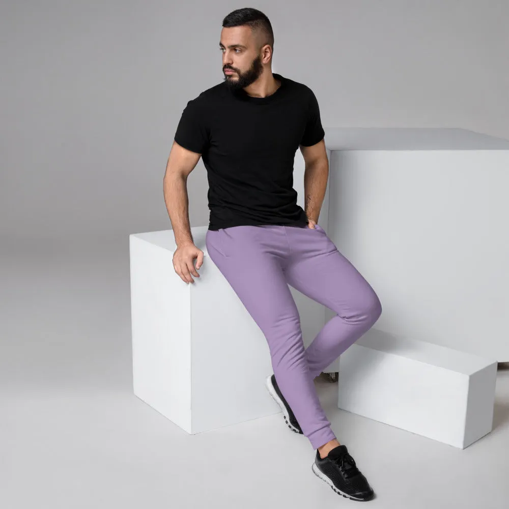 Light Purple Men's Joggers, Designer Solid Pastel Purple Color Sweatpants-Made in EU/MX