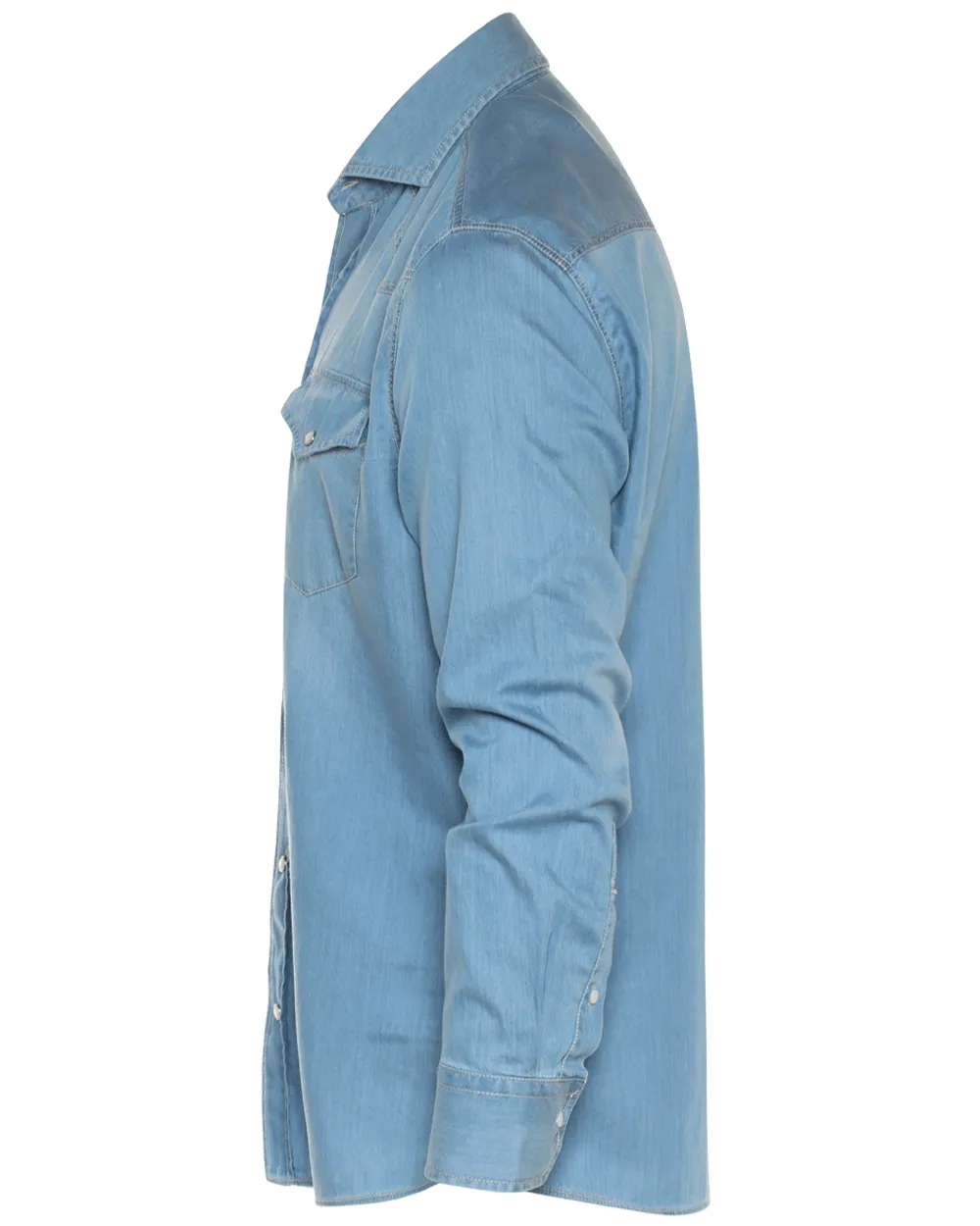 Light Wash Denim Cotton Snap Sportshirt