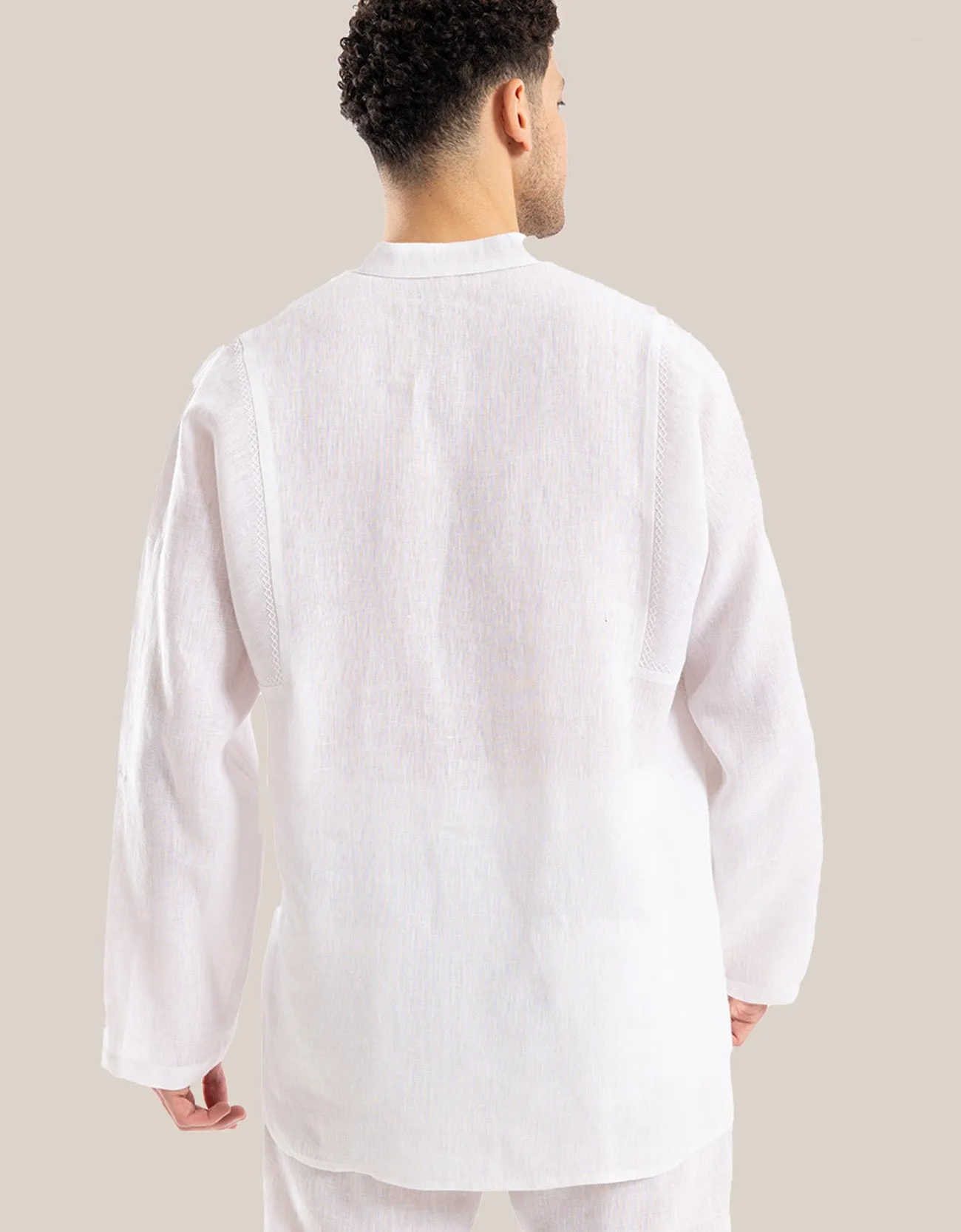 Linen shirt with button down and stand up collar