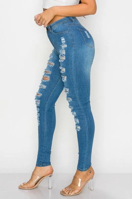 LO-200 high waist stretch slashed skinny jeans