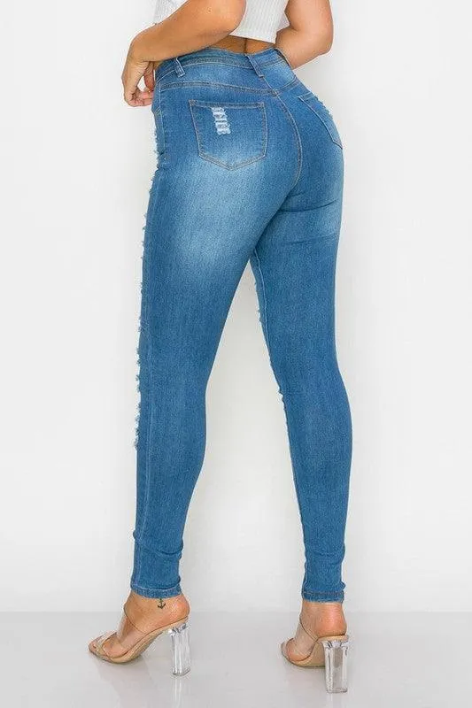 LO-200 high waist stretch slashed skinny jeans
