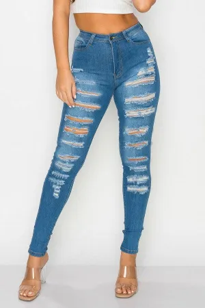 LO-200 high waist stretch slashed skinny jeans