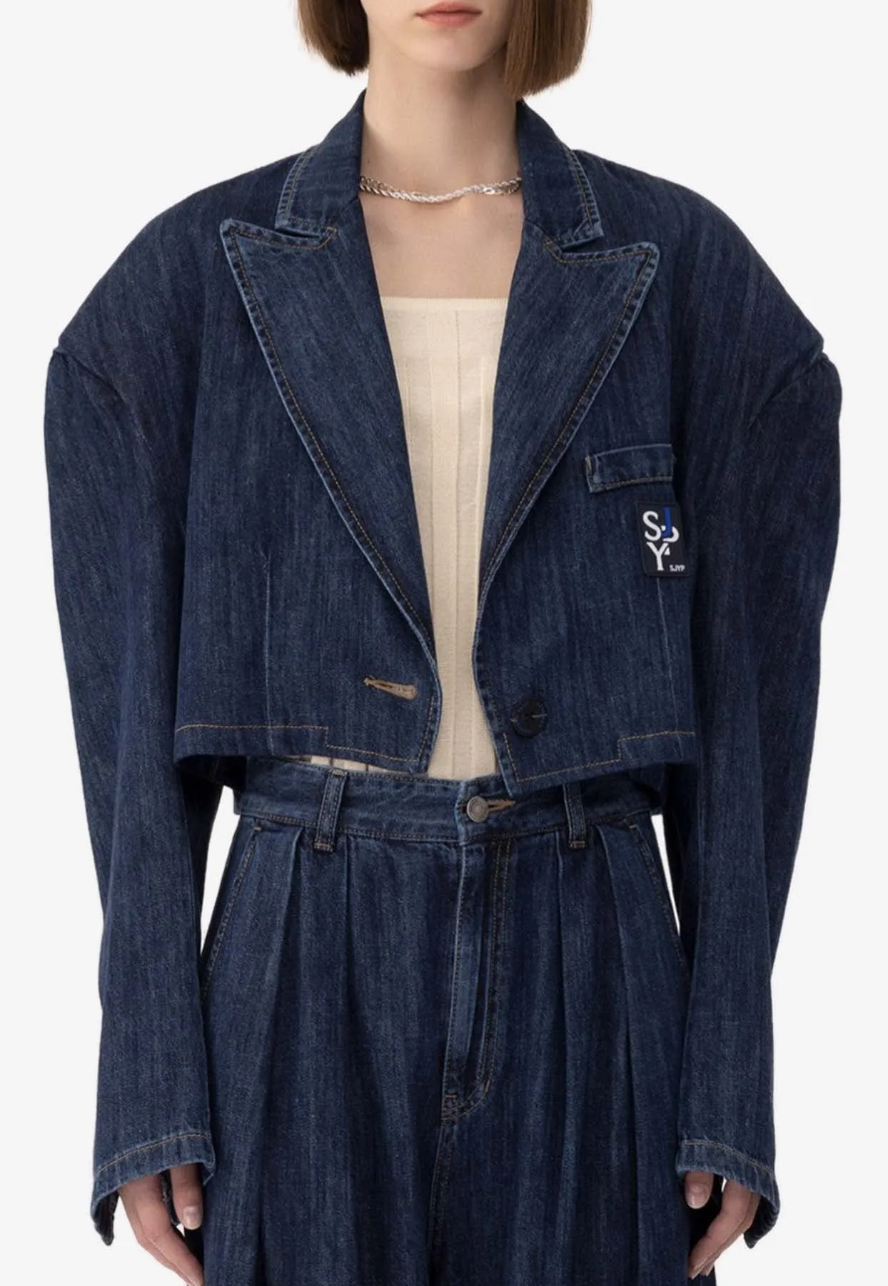 Logo Cropped Denim Jacket