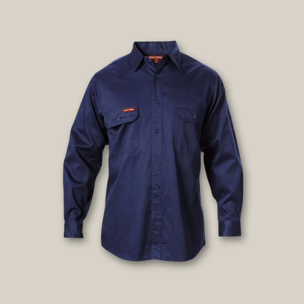 Long Sleeve Open Front Cotton Drill Work Shirt - Y07500