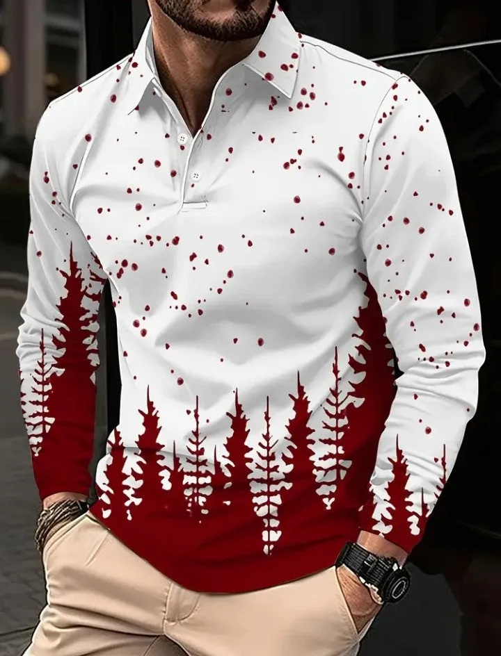 Long Sleeve Polo Shirts Men 1/4 Button Christmas Snowflake Plaid Graphic Henley Shirt Xmas Slim Fit Novelty Golf T-Shirts