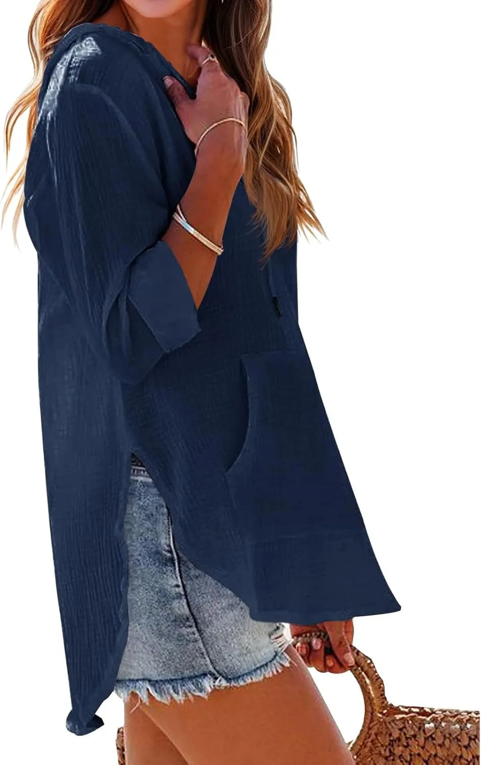 Long Sleeve Shirts for Women Casual Cotton Linen V Neck Tops Lightweight Pullover Top Hoodie Sweatshirts Beach Coverup