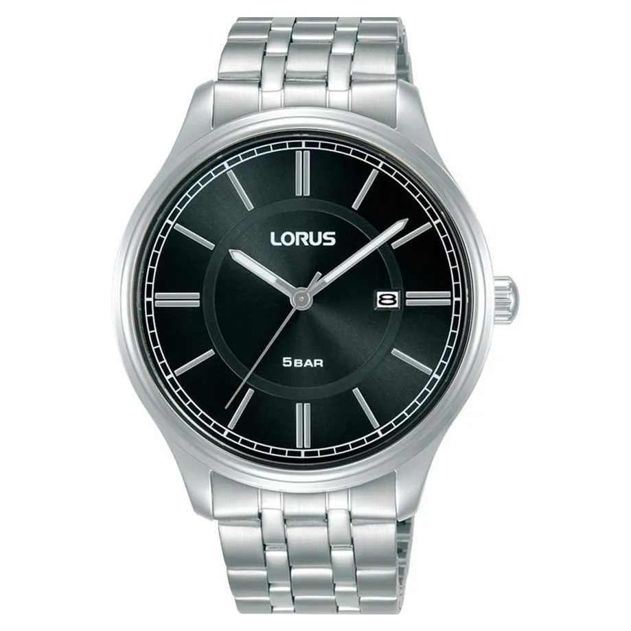Lorus Men's Analog Watch with Date, Stainless Steel Bracelet & Black Dial RH947PX9