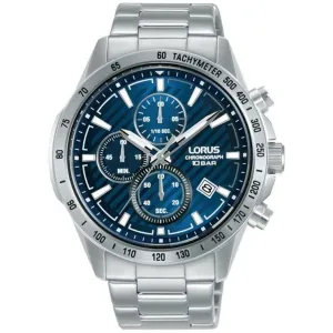 Lorus Men's Chronograph Watch with Date, Stainless Steel Band, Blue Dial RM393HX9