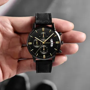 Luxury Mens Watch Fashion Sport Wrist Watch Alloy Case Leather Band Watch