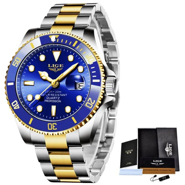 Luxury Stainless Steel Watch for Men Waterproof Calendar Clock Male Wristwatch