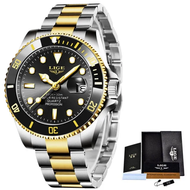 Luxury Stainless Steel Watch for Men Waterproof Calendar Clock Male Wristwatch