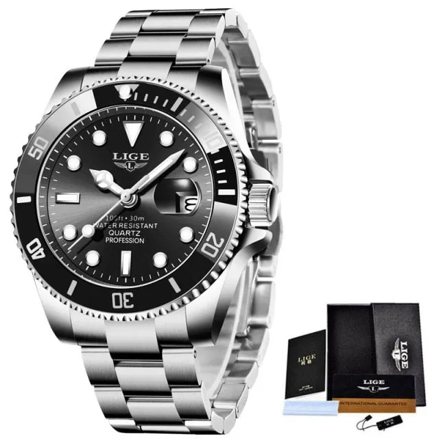 Luxury Stainless Steel Watch for Men Waterproof Calendar Clock Male Wristwatch