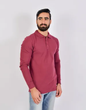 M-17 Men's Solid Long Sleeve Polo Shirt-Burgundy