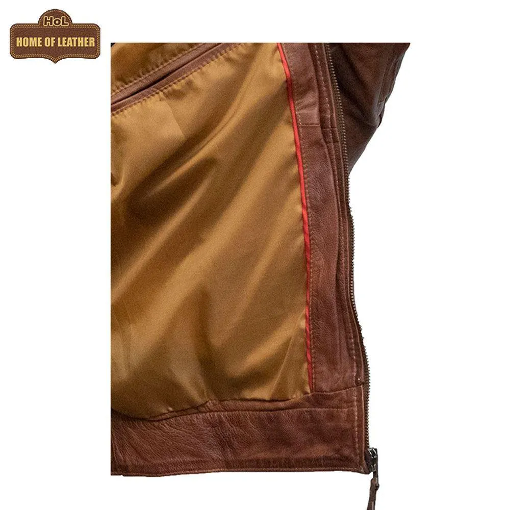 M043 Wax Men's Vintage Style Retro Brown Distressed CowHide Leather Jacket