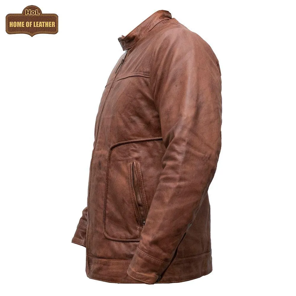 M043 Wax Men's Vintage Style Retro Brown Distressed CowHide Leather Jacket