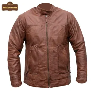 M043 Wax Men's Vintage Style Retro Brown Distressed CowHide Leather Jacket