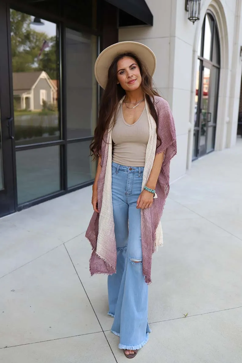 Malina Dip Dyed Ombre' Kimono - Mauve
