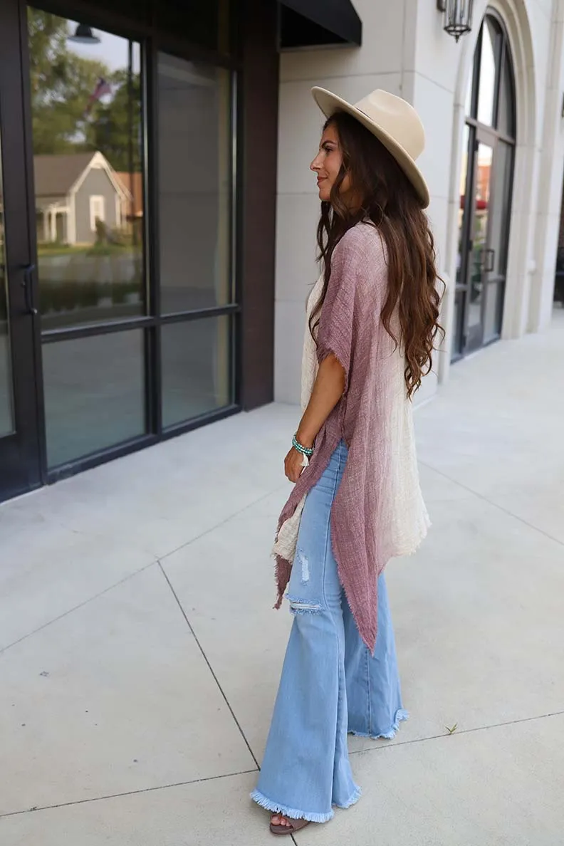 Malina Dip Dyed Ombre' Kimono - Mauve
