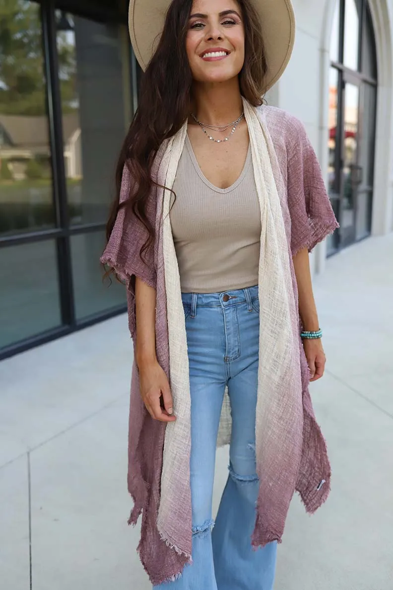 Malina Dip Dyed Ombre' Kimono - Mauve