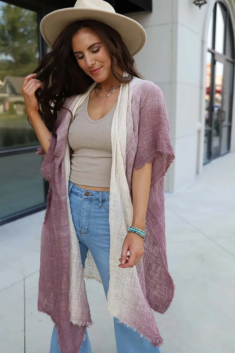 Malina Dip Dyed Ombre' Kimono - Mauve