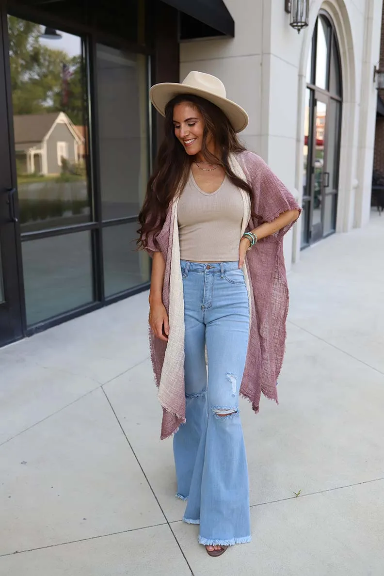 Malina Dip Dyed Ombre' Kimono - Mauve