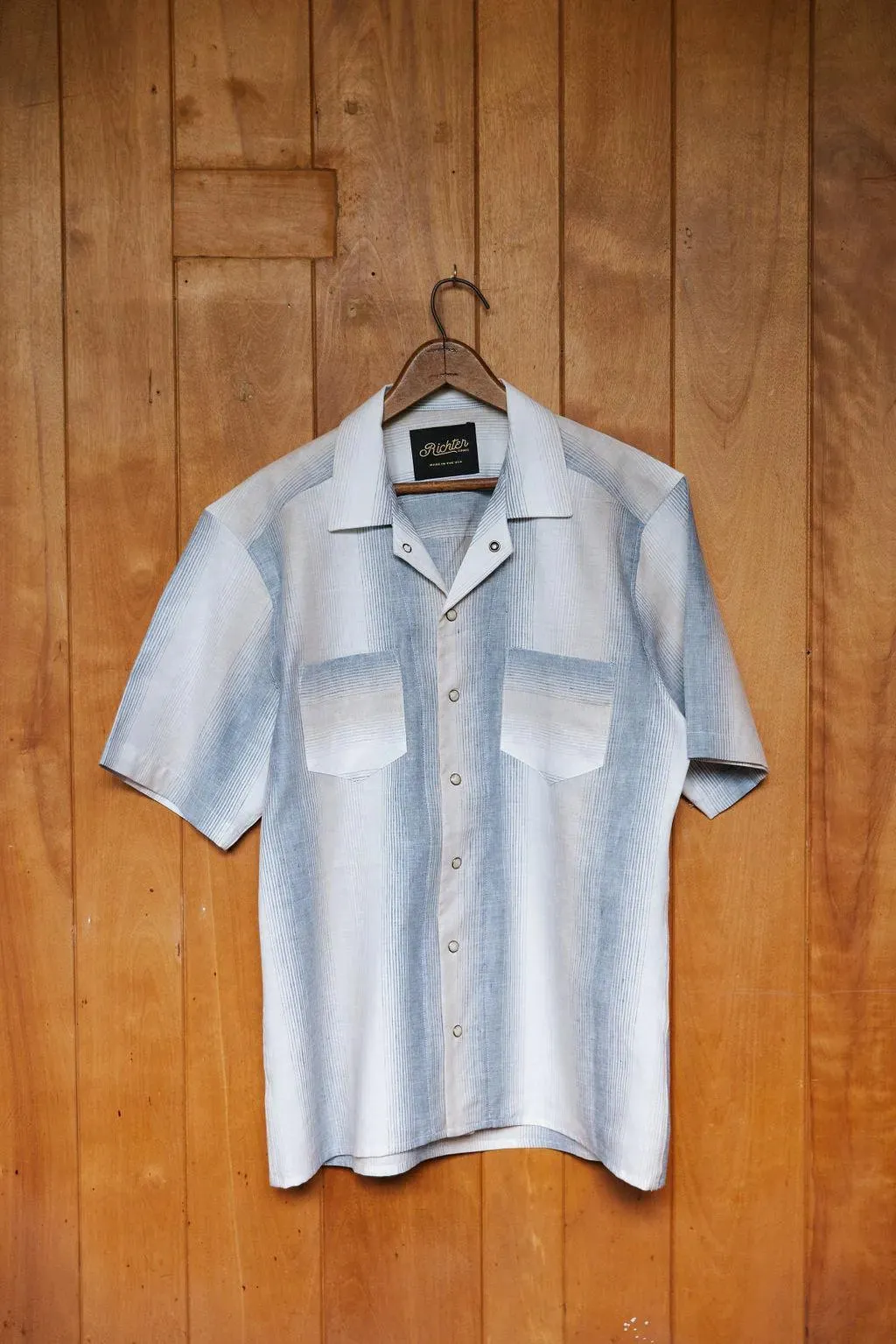 Marine Striped Camp Collar Shirt