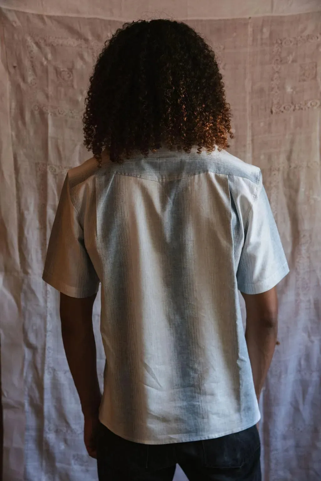 Marine Striped Camp Collar Shirt