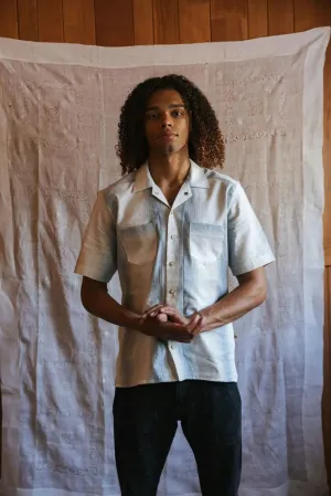 Marine Striped Camp Collar Shirt
