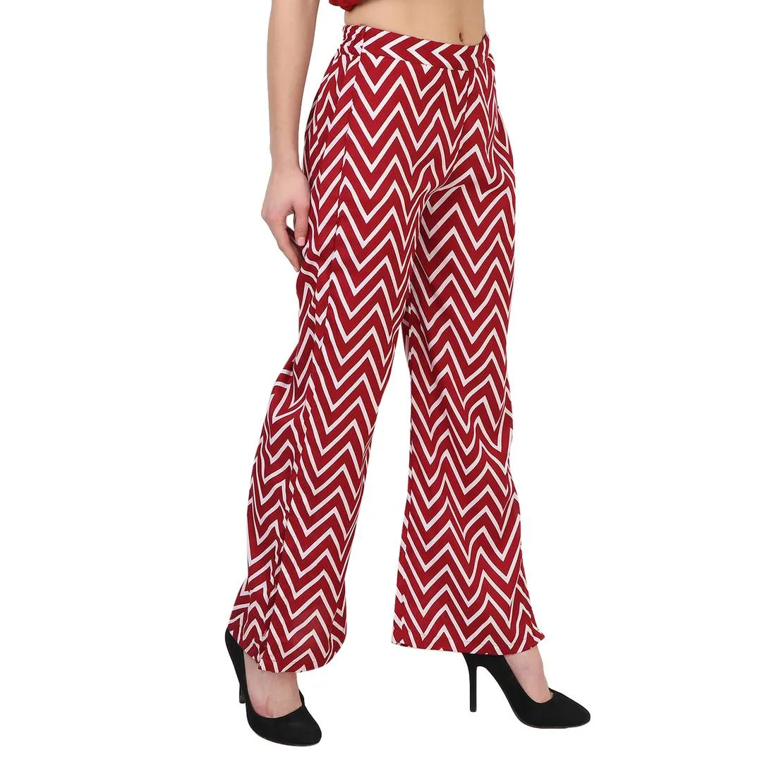 Maroon Printed Crepe Palazzo