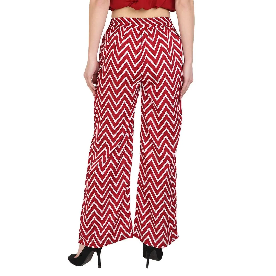 Maroon Printed Crepe Palazzo