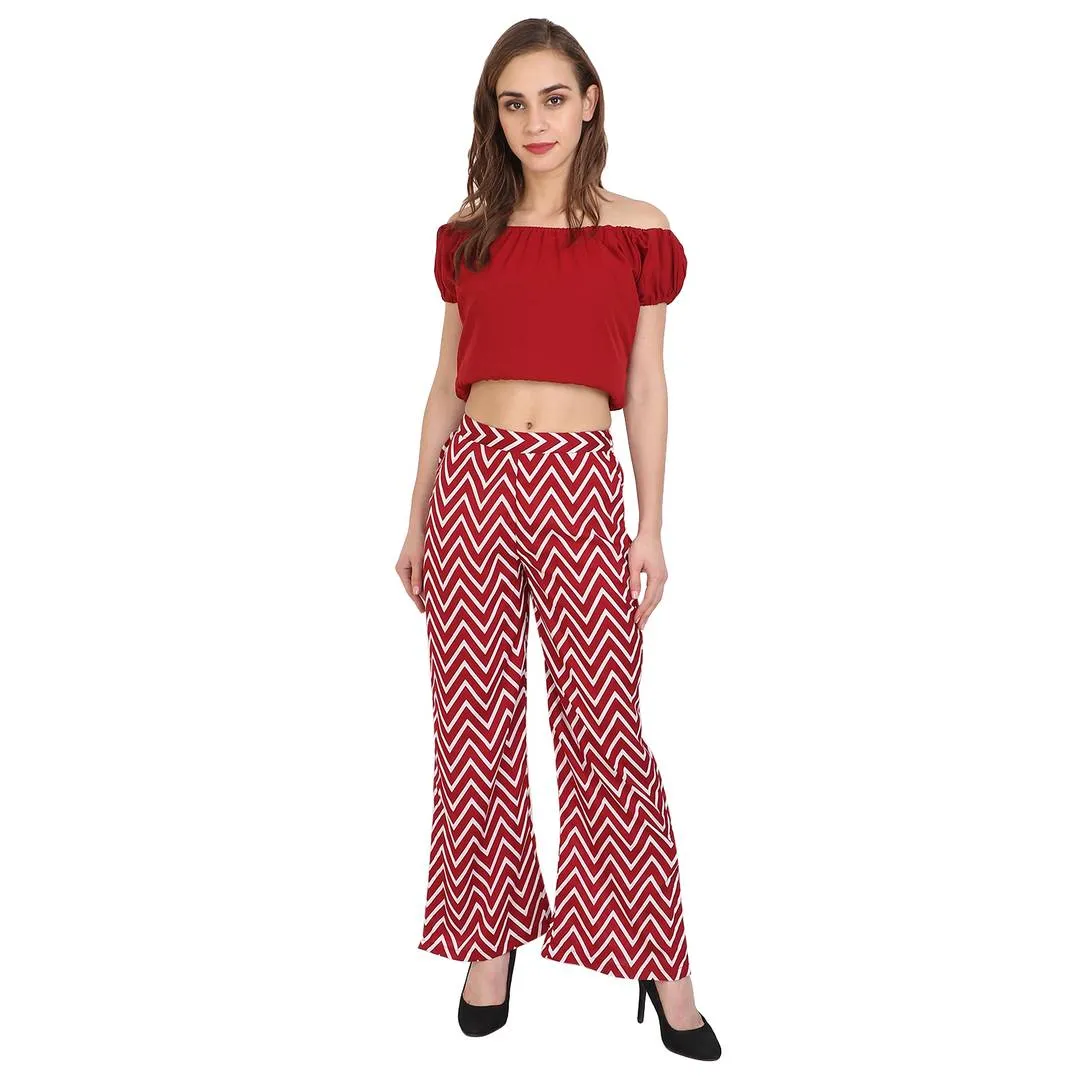 Maroon Printed Crepe Palazzo