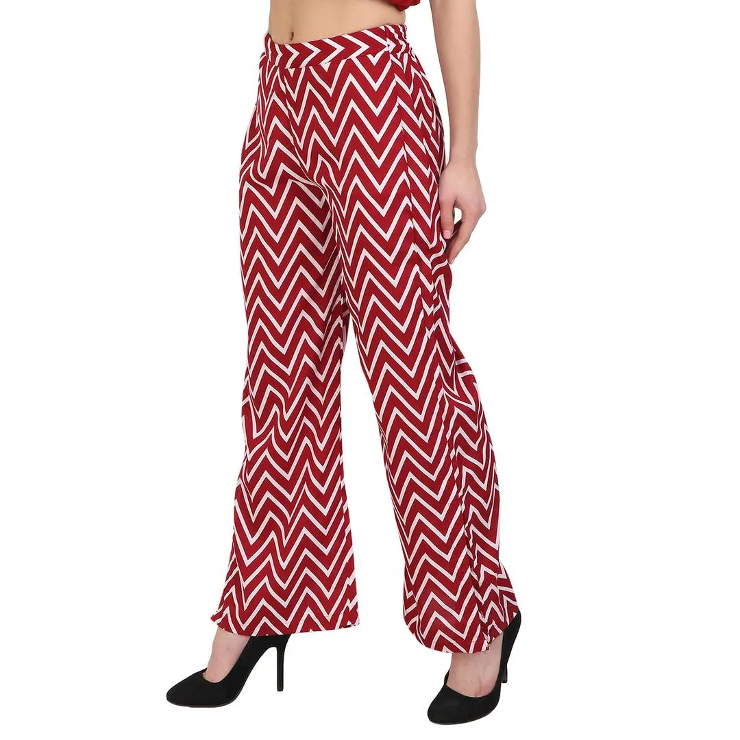 Maroon Printed Crepe Palazzo