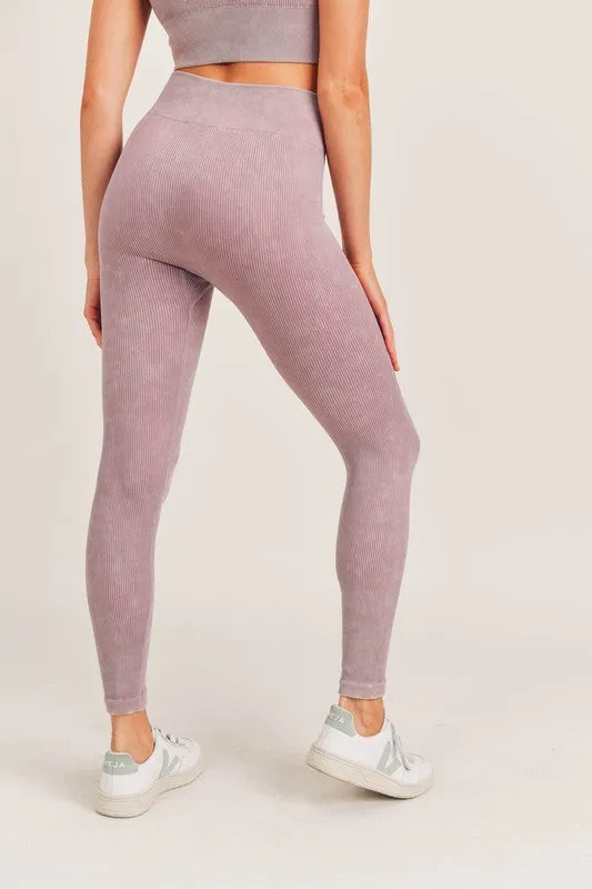 MAUVE MINERAL WASH RIBBED HIGH WAISTED LEGGING