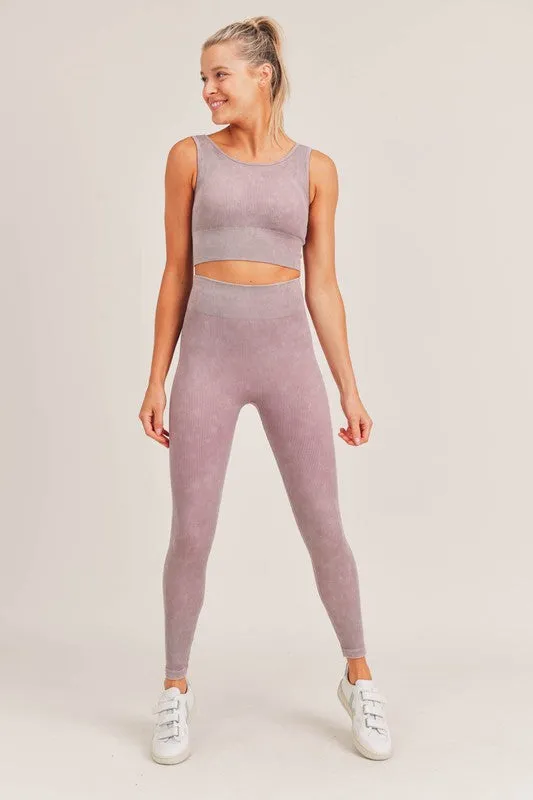 MAUVE MINERAL WASH RIBBED HIGH WAISTED LEGGING
