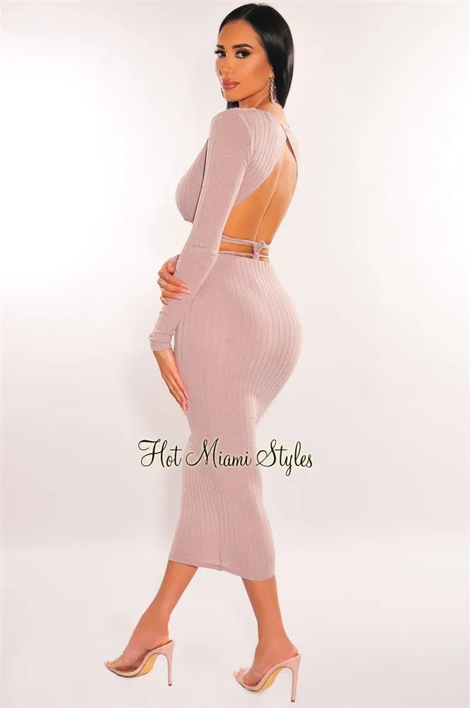 Mauve Ribbed Knit Wrap Around Skirt Two Piece Set